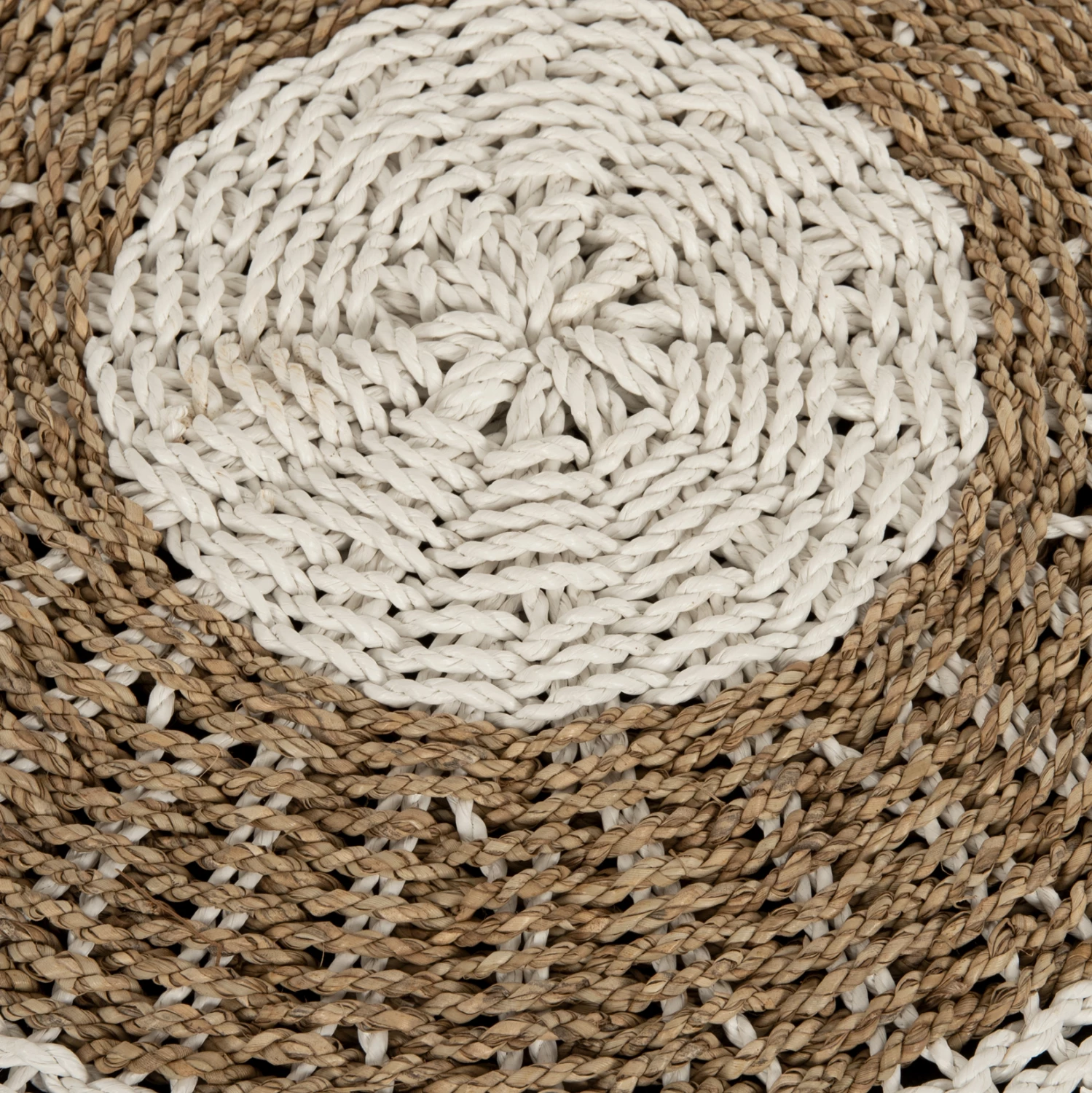 Karrige-pouf SARONI, ngjyrë natyrale-bardhë, Φ60x35H cm
