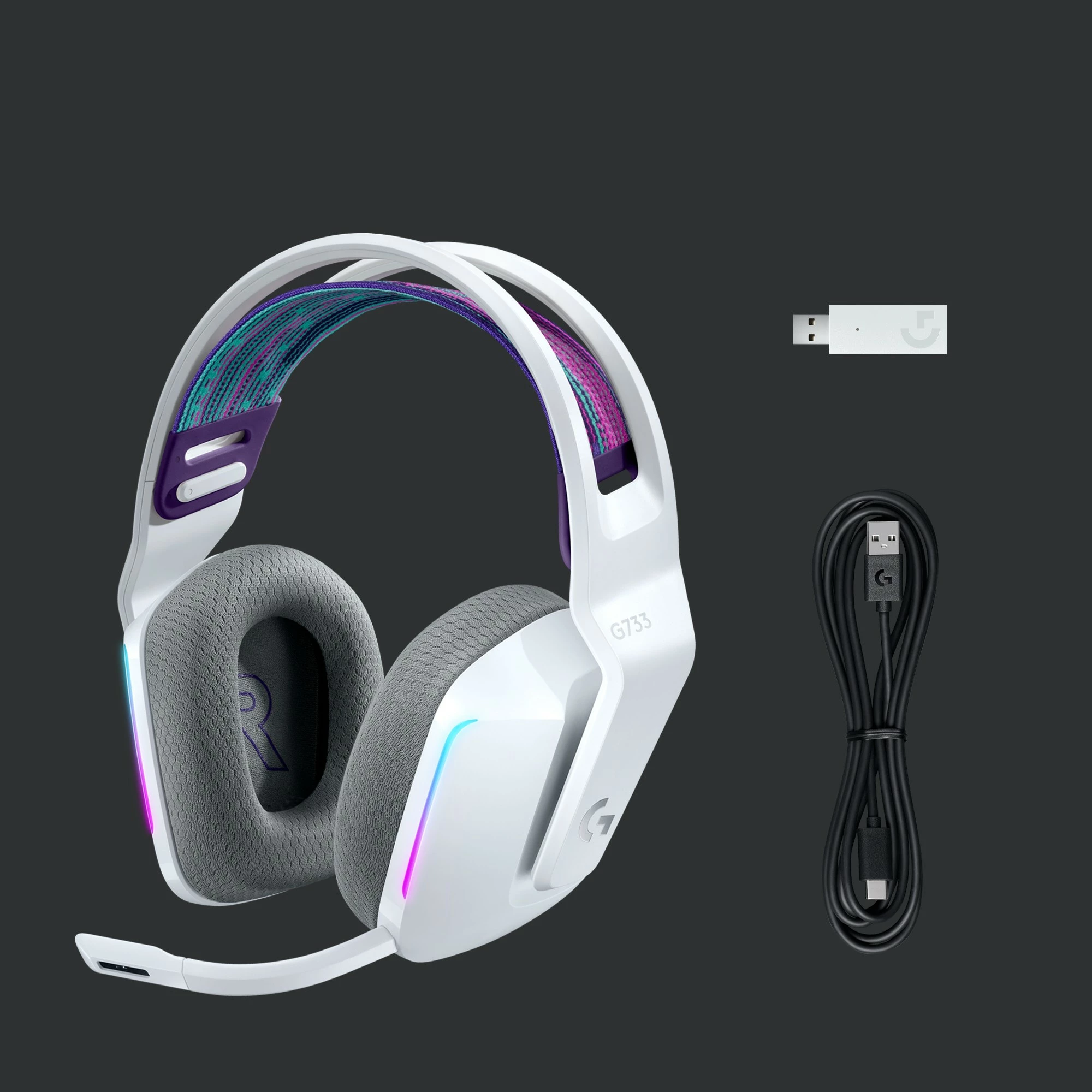 Kufje gaming Logitech G733 LIGHTSPEED, Wireless, RGB, të bardha