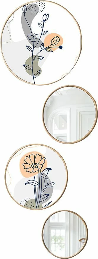 Set dekorativ me piktura MDF me kornizë dhe pasqyra (4 copë), Wallity, Roundmirrorset - 0003