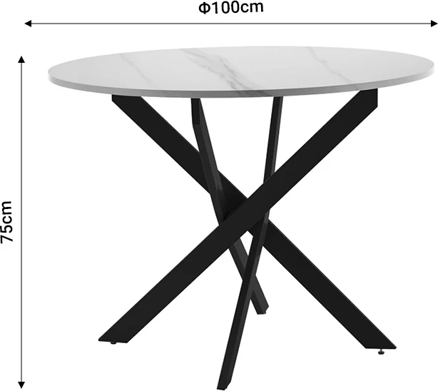 Tavolinë ngrënie Dammero MDF ngjyrë gri e errët dhe këmbë metalike të zeza D100x75cm