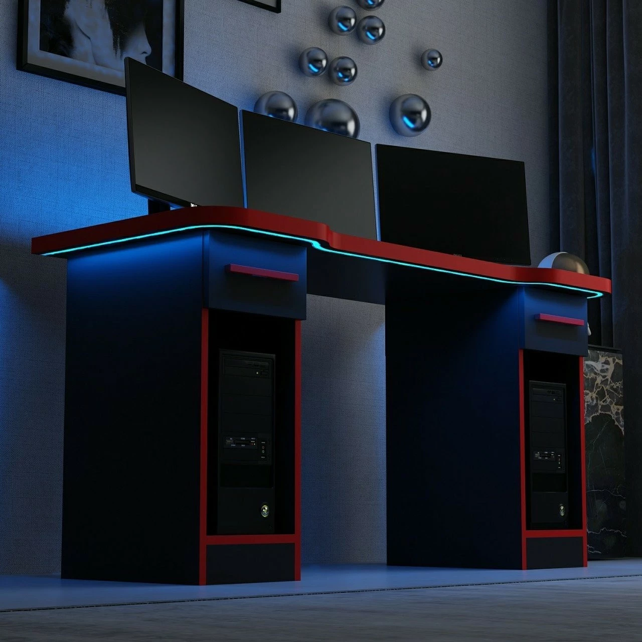 Tavolinë gaming Skye Decor, Phoenix 2, e zezë-kuqe