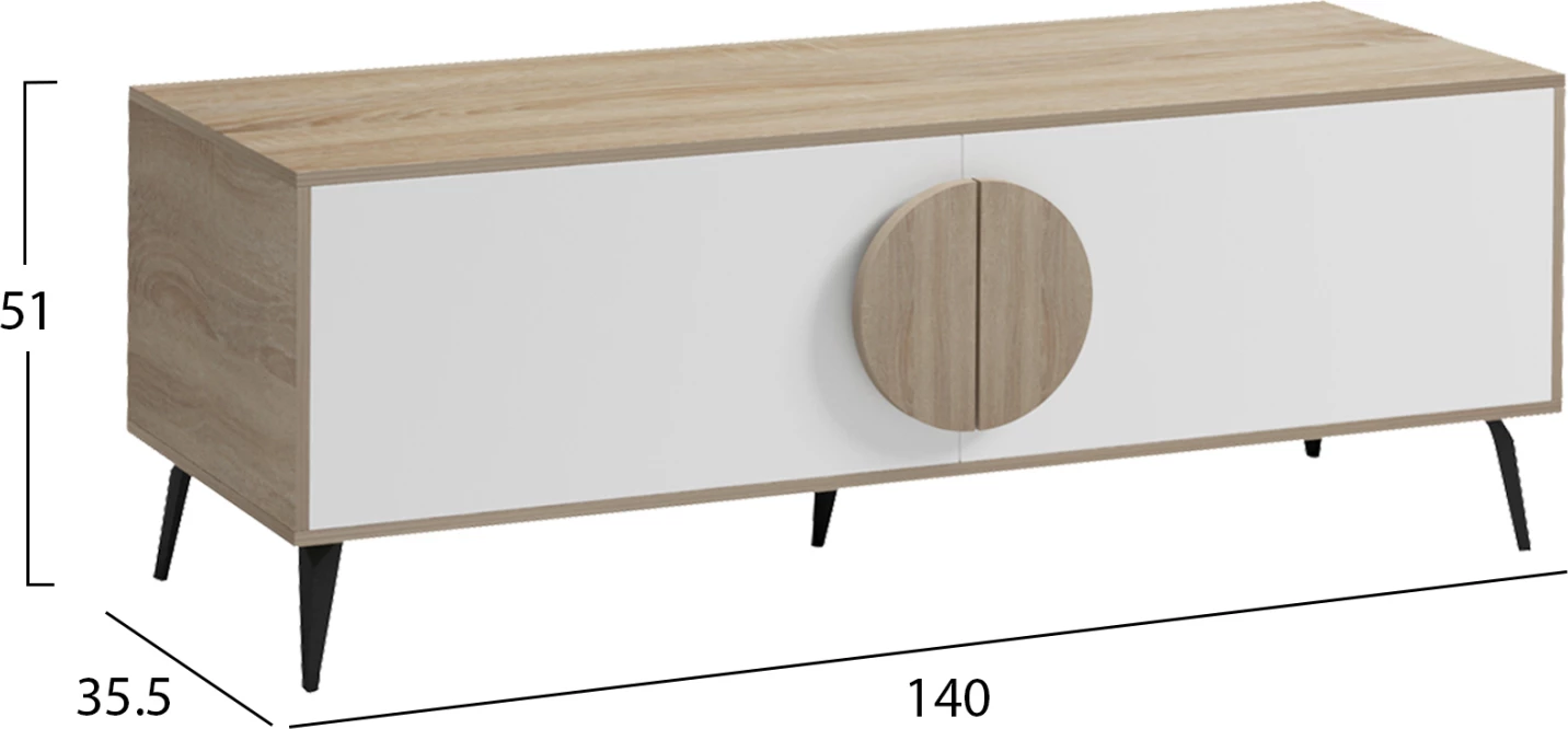 Komodë TV SAVORE, melaminë sonama/e bardhë, 140x35.5x51cm