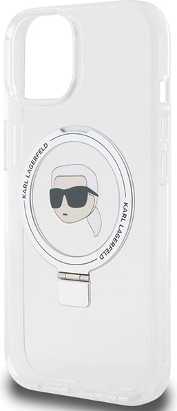 Mbështjellës Karl Lagerfeld KLHMP15SHMRSKHH për iPhone 15 6.1", hardcase me Ring Stand Karl Head MagSafe, Bardhë