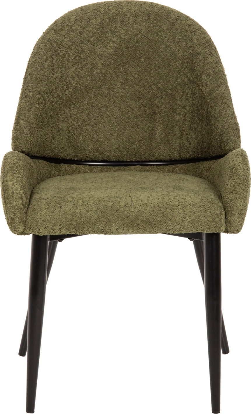 Karrige SARKY FH8585.03, pëlhurë boucle e gjelbër, këmbë metalike të zeza, 55x62x89H cm., set prej 2 copë
