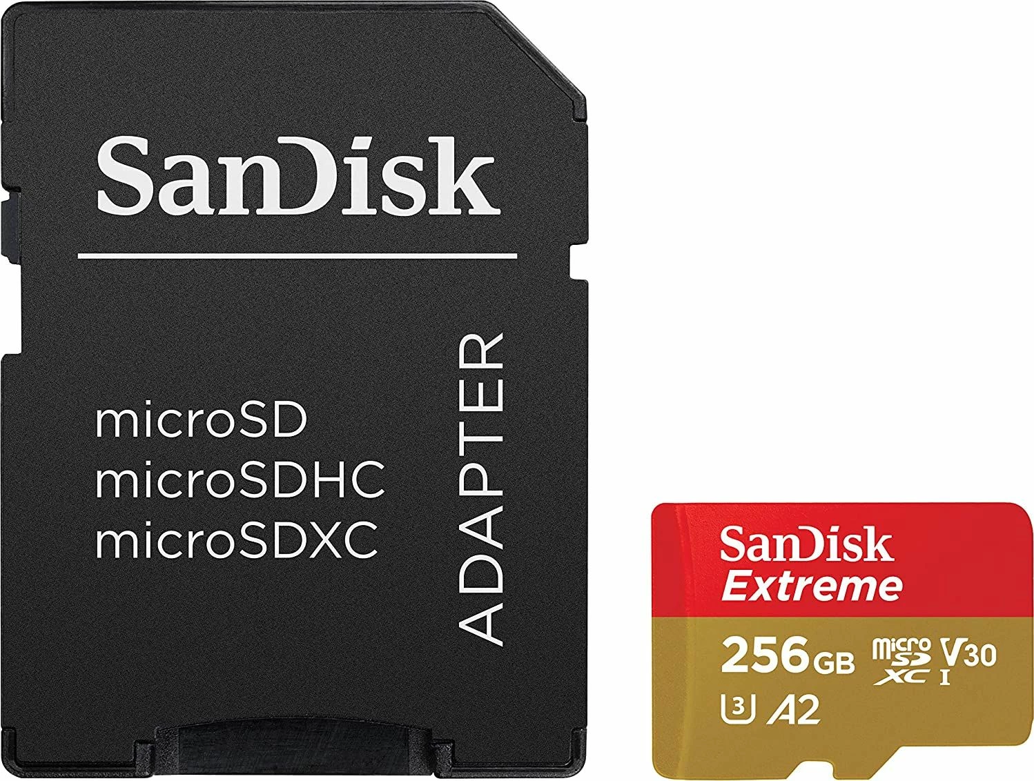 Kartelë memorie microSDXC SanDisk Extreme 256GB Class 10 UHS-I U3 A2 V30 me adapter (SDSQXAV-256G-GN6MA)