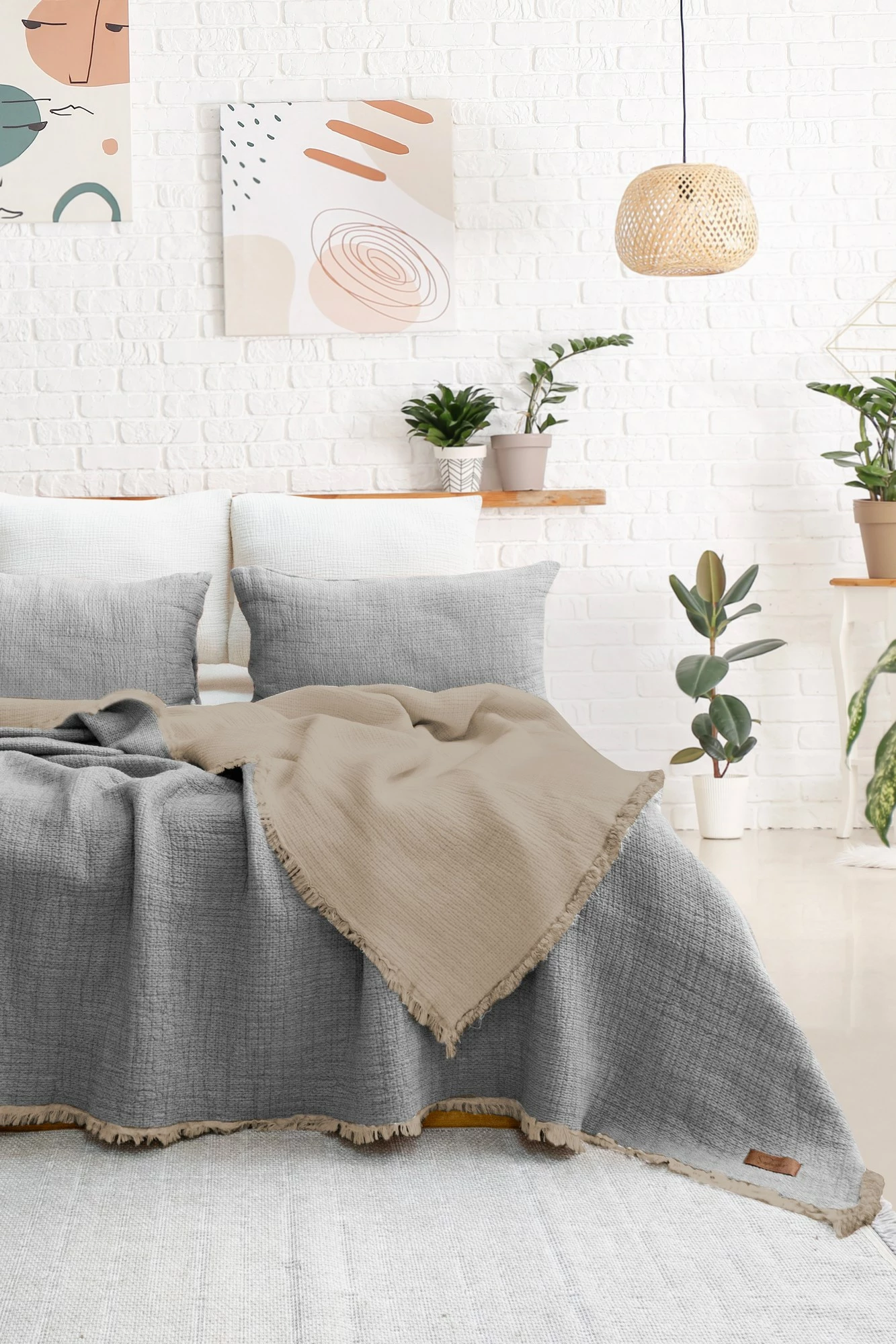 Set mbulesë dysheku dopio, Alda, ngjyrë gri