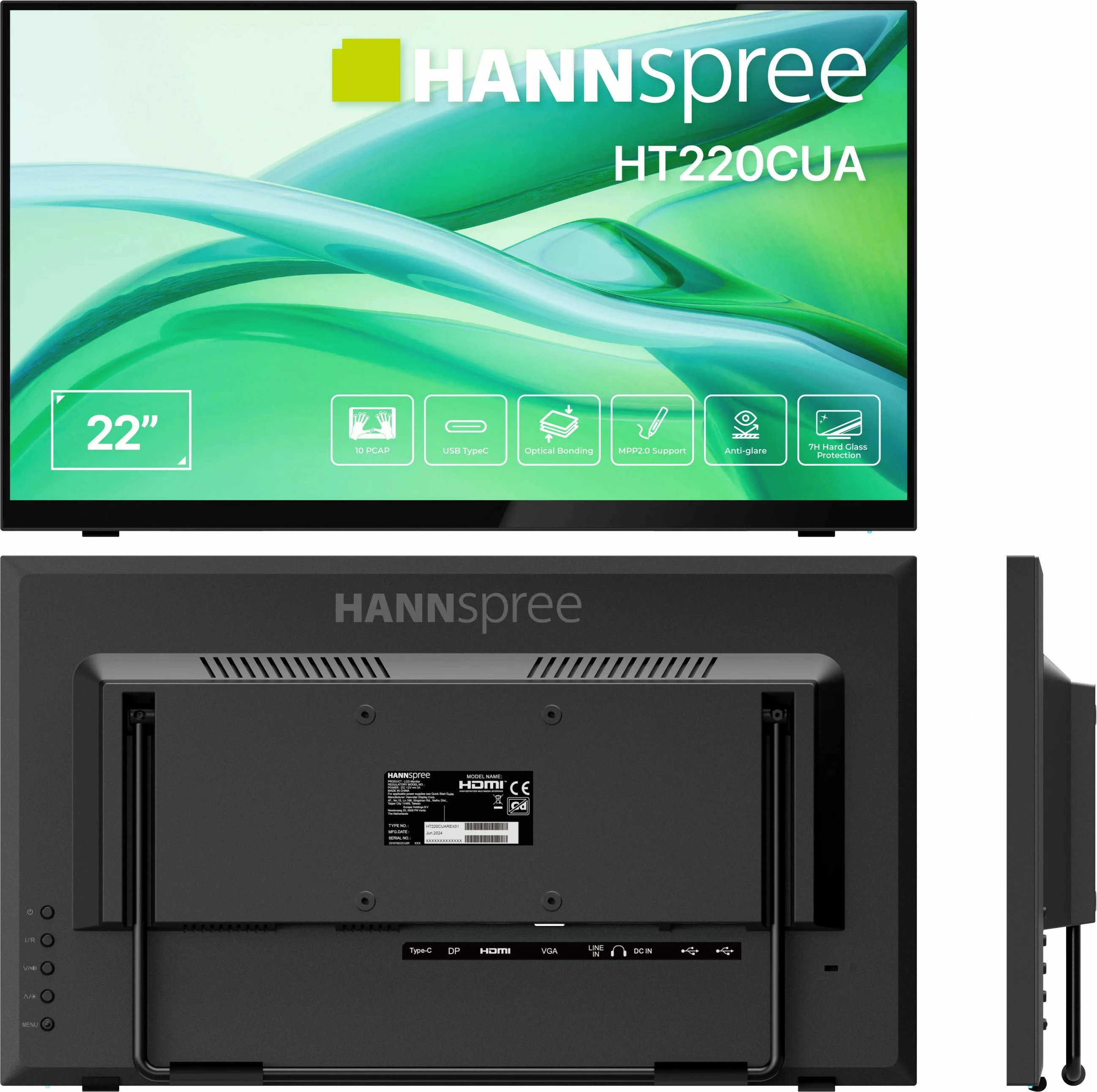 Monitor Hannspree HT220CUA 21.5 inç, Touchscreen, HDMI+DP, i zi