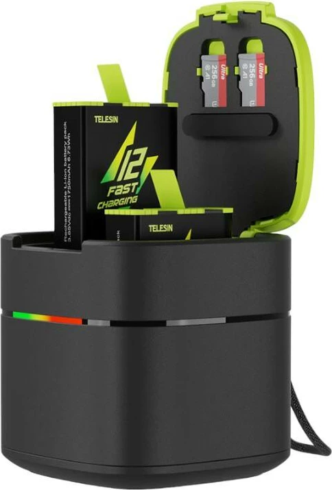 Kutí karikimi i shpejtë Telesin GP-FCK-B11 me 2 bateri për GoPro Hero 9/10/11/12, 1750mAh, zi/verdhe, set