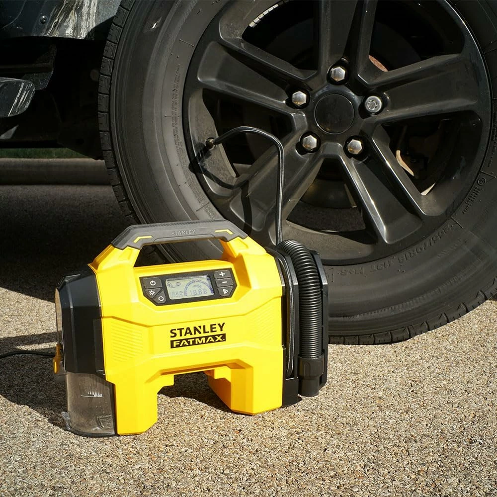 Kompresor/Inflator 3-n-1 Stanley SXVI02001-A, 12V/18V, 1-10 bar, bateri Li-ion 2Ah + karikues, e verdhë/zezë