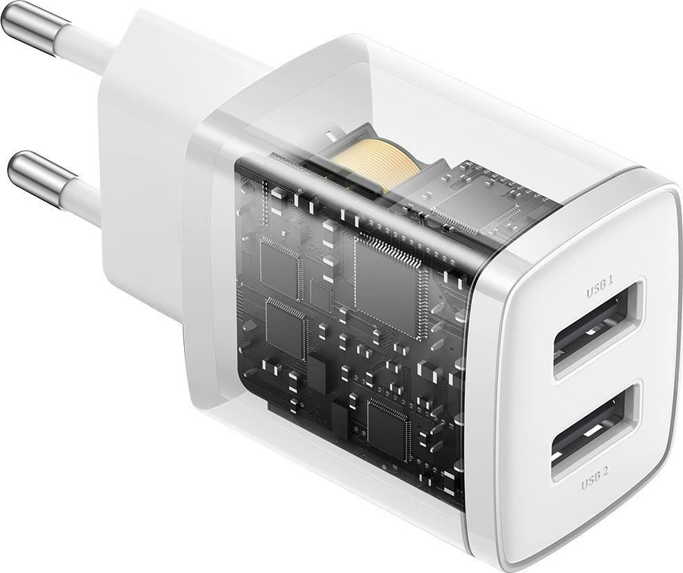 Karikues kompakt Baseus CCXJ010202 2x USB-A 2.1A 10.5W, bardhë