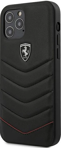 Mbështjellës Ferrari Off Track Quilted për iPhone 12 Pro Max, lëkurë natyrale, zi