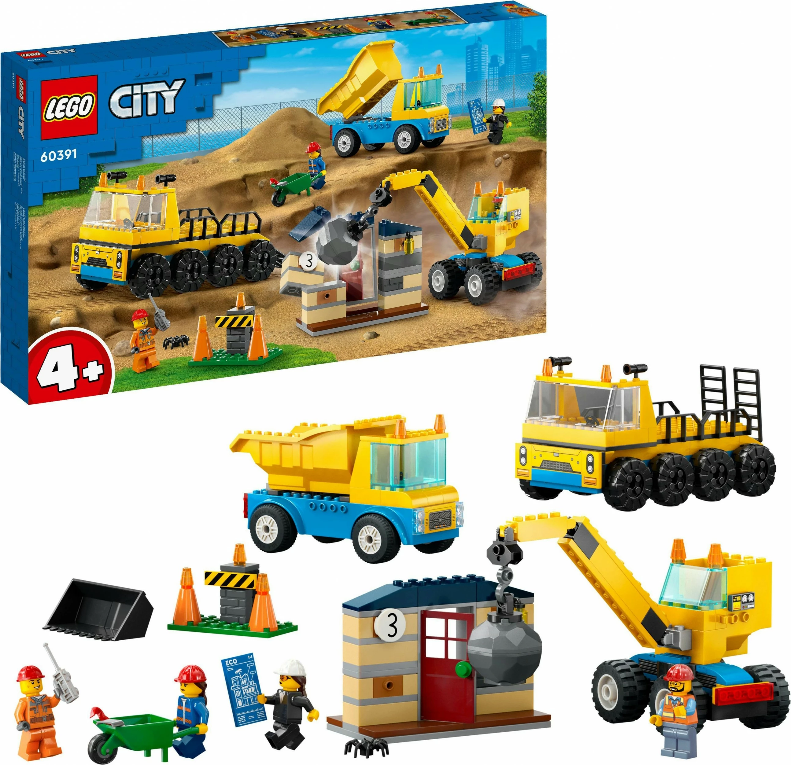 Set ndërtimi LEGO City Kamionë ndërtimi dhe Vinç me Top Demolimi, 235 copë, shumëngjyrësh