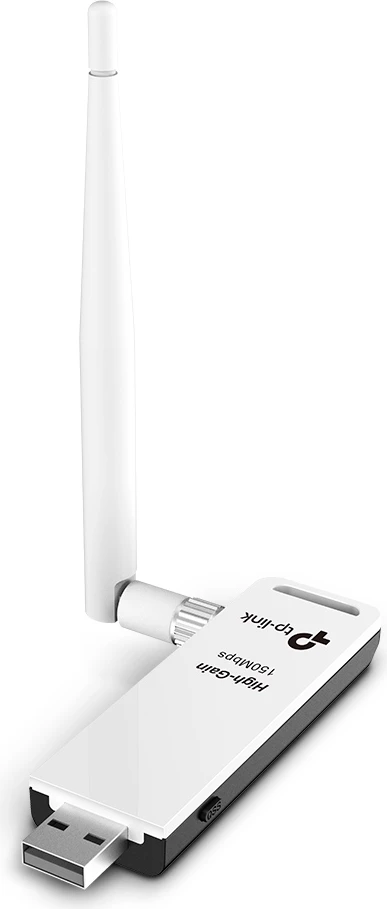 Kartelë rrjeti Wi‑Fi USB TP-Link TL-WN722N, 150 Mbps, Wi‑Fi 4, antenë e jashtme 4 dBi, USB 2.0, bardhë/zi