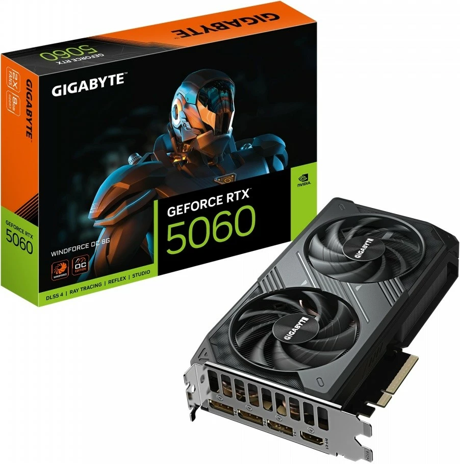Kartelë grafike Gigabyte GeForce RTX 5060 WINDFORCE OC, 8 GB GDDR7, e zezë