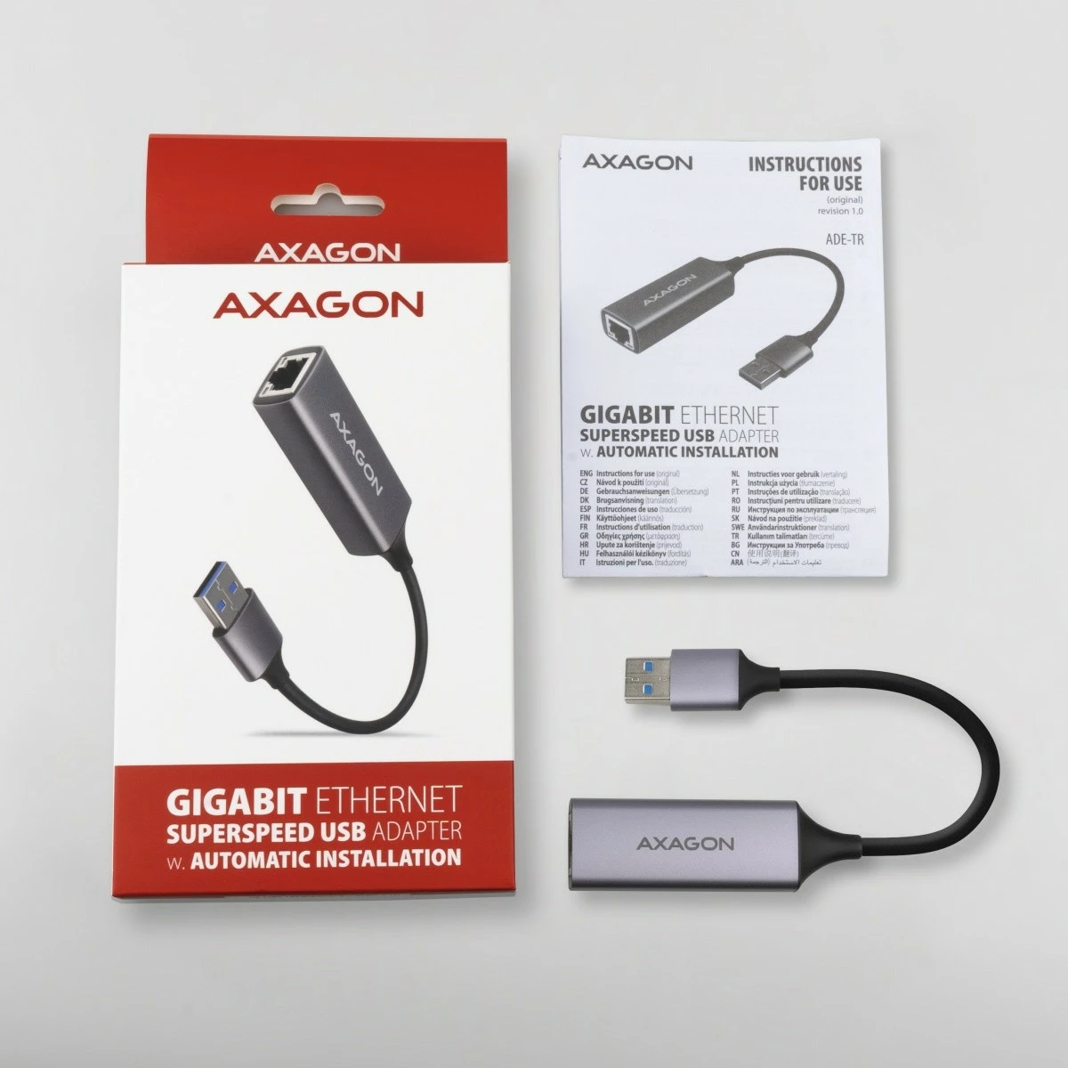 Adapter rrjeti AXAGON ADE-TR, USB-A 3.2 Gen 1 në Gigabit Ethernet, Titanium Gri