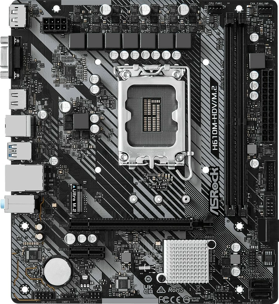 Pllakë amë ASRock H610M-HDV/M.2 R2.0, Intel, LGA 1700, DDR4-SDRAM, 64 GB