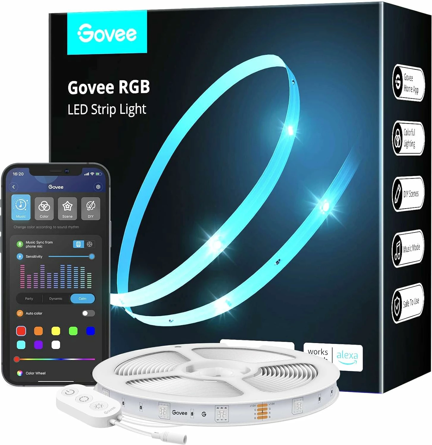 Shirit LED RGB Govee 5 m, Wi‑Fi Smart (kompatibil me Alexa), set me kontrollues