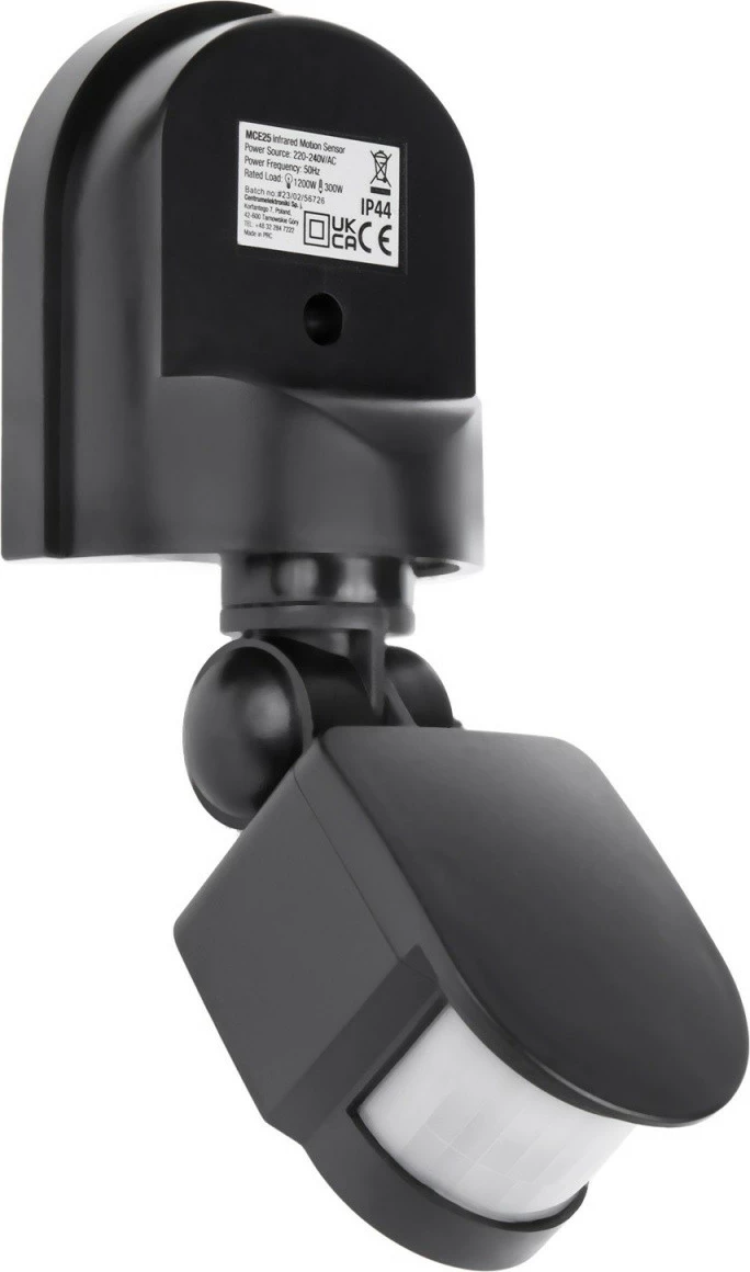 Sensor lëvizjes dhe muzgut, Maclean MCE25GR, 180°, 5-12 m, IP44, e zezë