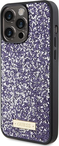 Mbështjellës Guess Rhinestone Metal Logo për iPhone 15 Pro, rozë