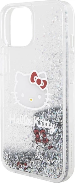 Mbështjellës Hello Kitty Liquid Glitter Charms Kitty Head për iPhone 14, argjend