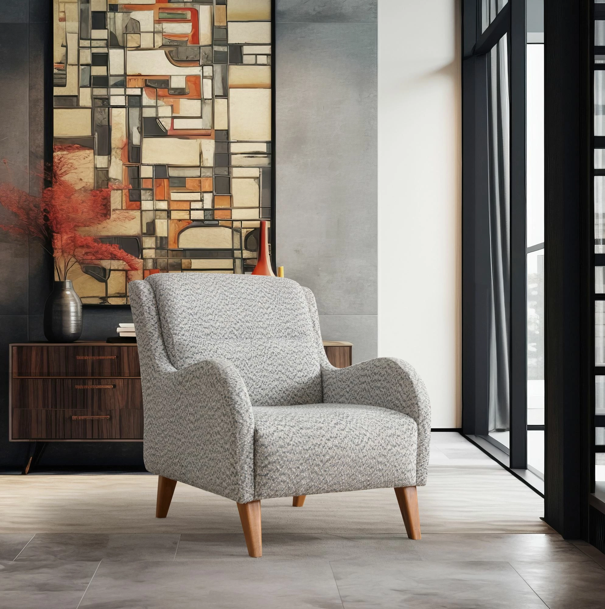 Karrige Wing Atelier del Sofa, Nice Bergere, krem dhe kaltër