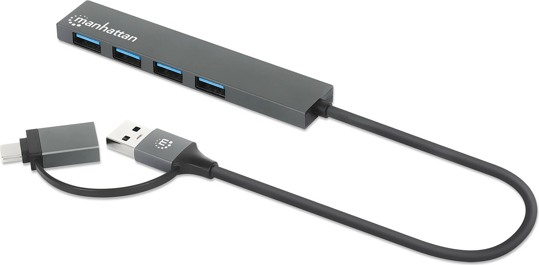 USB hub MANHATTAN Kombo-Hub 4Port USB 3.0, Type-C/Type-A, 4xUSB-A, gri