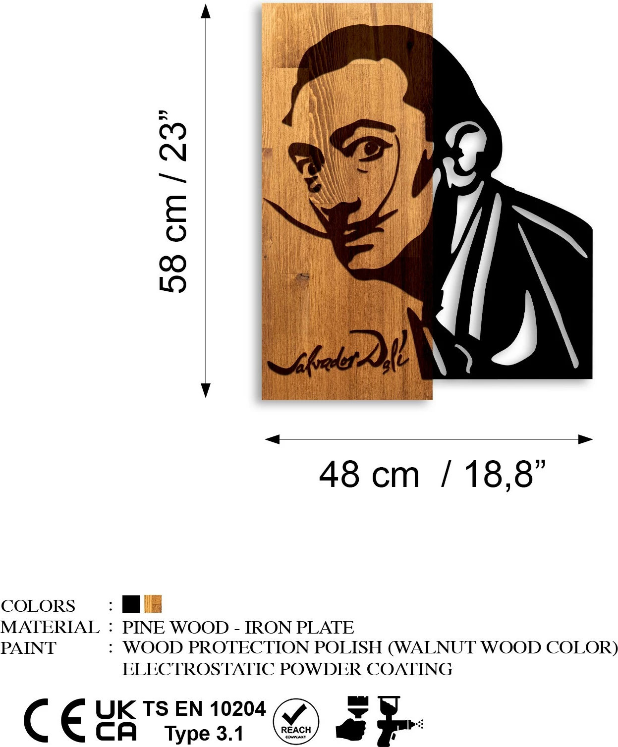 Aksesor dekorativ muri prej druri, Wallity Salvador, ngjyrë arre dhe e zezë