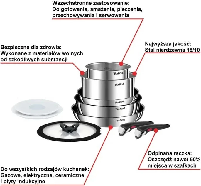 Set tenxheresh dhe tiganësh Tefal Ingenio Emotion L897SA74, 10 pjesë, çelik inoks, Titanium