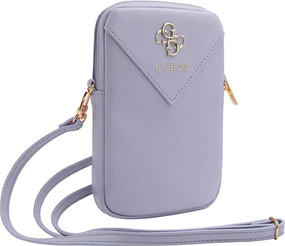 Mbështjellës Guess ZIP Leather Triangle 4G për celular, lëkurë eko, vjollcë