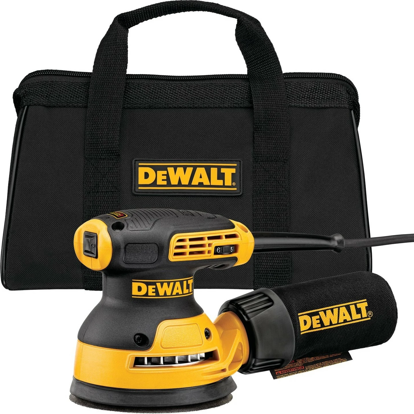 Lëmues orbital DeWALT 125mm 280W, zi/verdhe