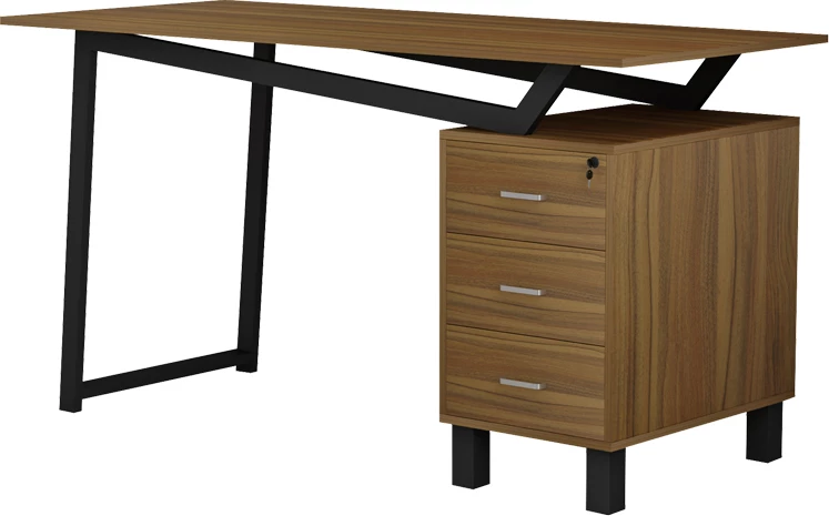 Tavolinë zyre me sirtarë, ngjyrë arre e zezë, Prosper, 140x60x76cm