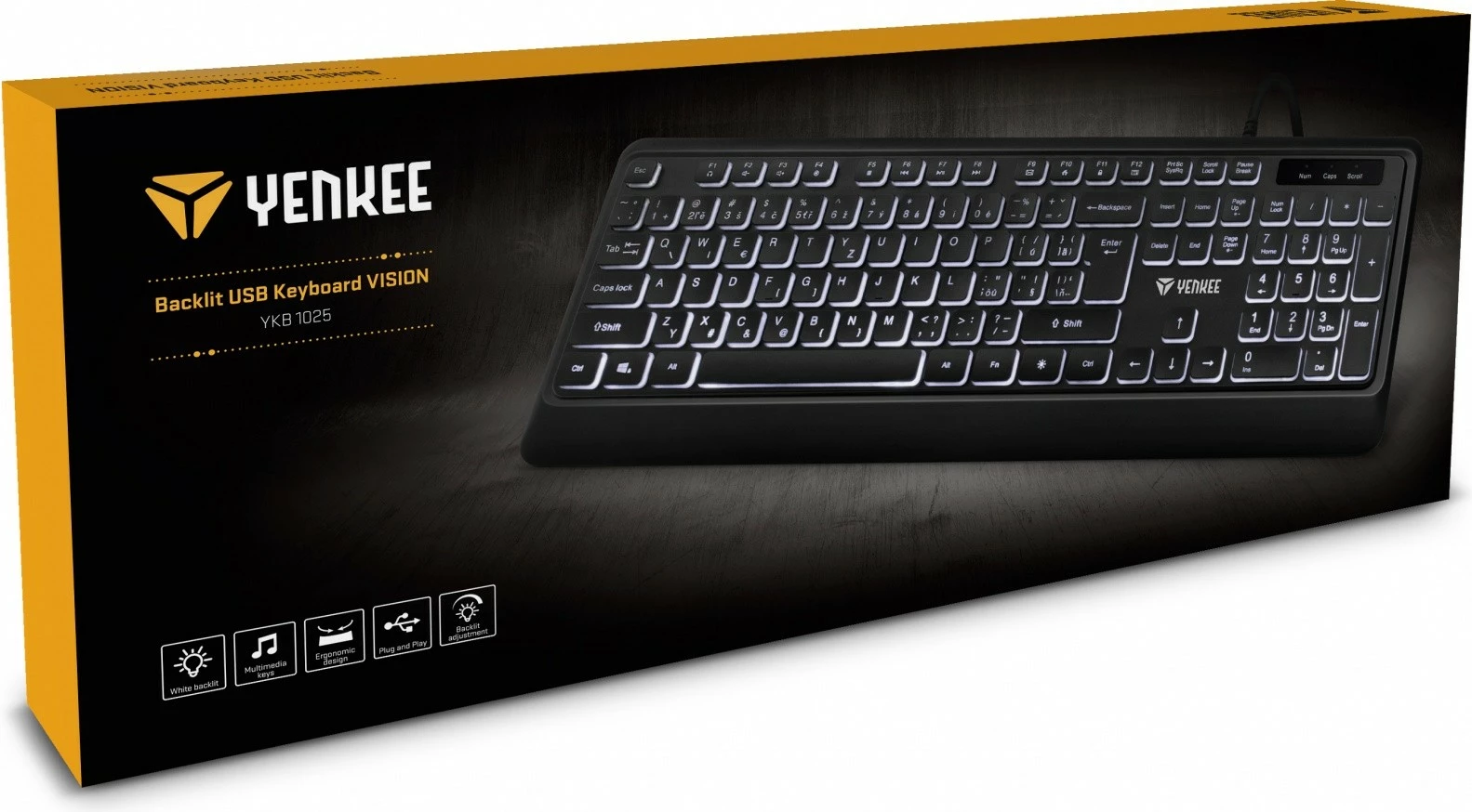 Kasë tastierë YENKEE VISION YKB 1025, me ndriçim LED, me kabllo USB, e zezë