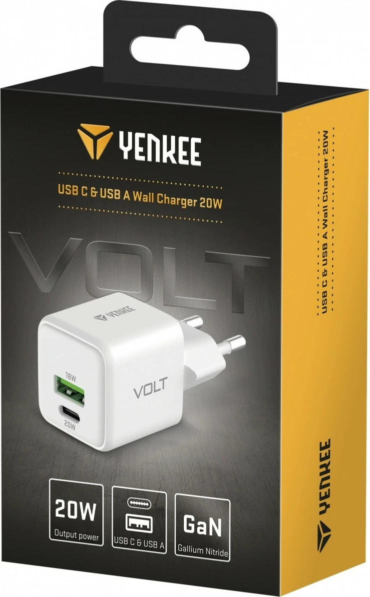 Karikues muri YENKEE YAC G38 VOLT, 20W, 2 porta USB (USB-A + USB-C), Bardhë