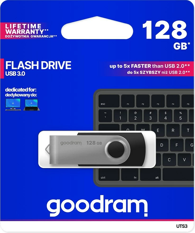 USB Flash Drive Goodram UTS3, 128 GB, e zezë