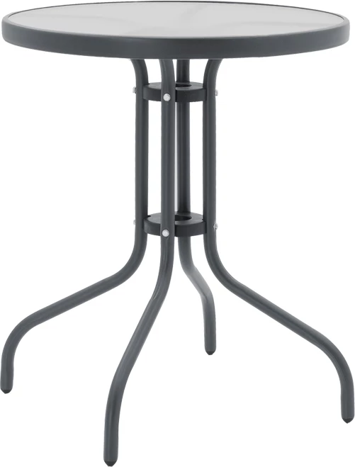 Set tavoline me karrige, 3 pjesë, ngjyrë gri, metal dhe xham i kalitur, D60x70cm