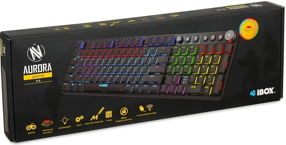 Tastierë Gaming iBOX Aurora K-5, RGB, Red Switch, e zezë-argjendtë