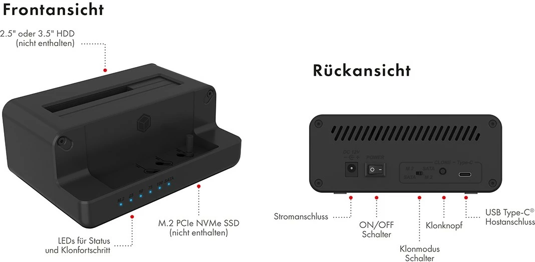 Kasë e jashtme ICY BOX IB-2914MSCL-C31, për HDD/SSD 2.5/3.5/M.2, USB 3.2 Gen 2, e zezë