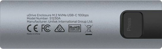 Kuti e jashtme për SSD M.2 Unitek S1230A, USB-C 3.2 Gen 2 10Gbps, NVMe/SATA, me kabllo USB-C dhe adapter USB-A, argjend