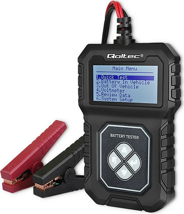 Tester baterie Qoltec 50686, dixhital, LCD, për makina, 12V, 30-220Ah, i zi