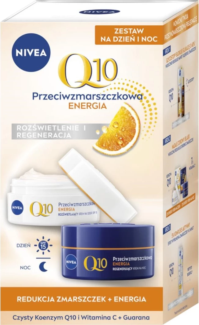 Krem dite dhe nate për fytyrë Nivea Q10 Energy për femra, 50ml + 50ml