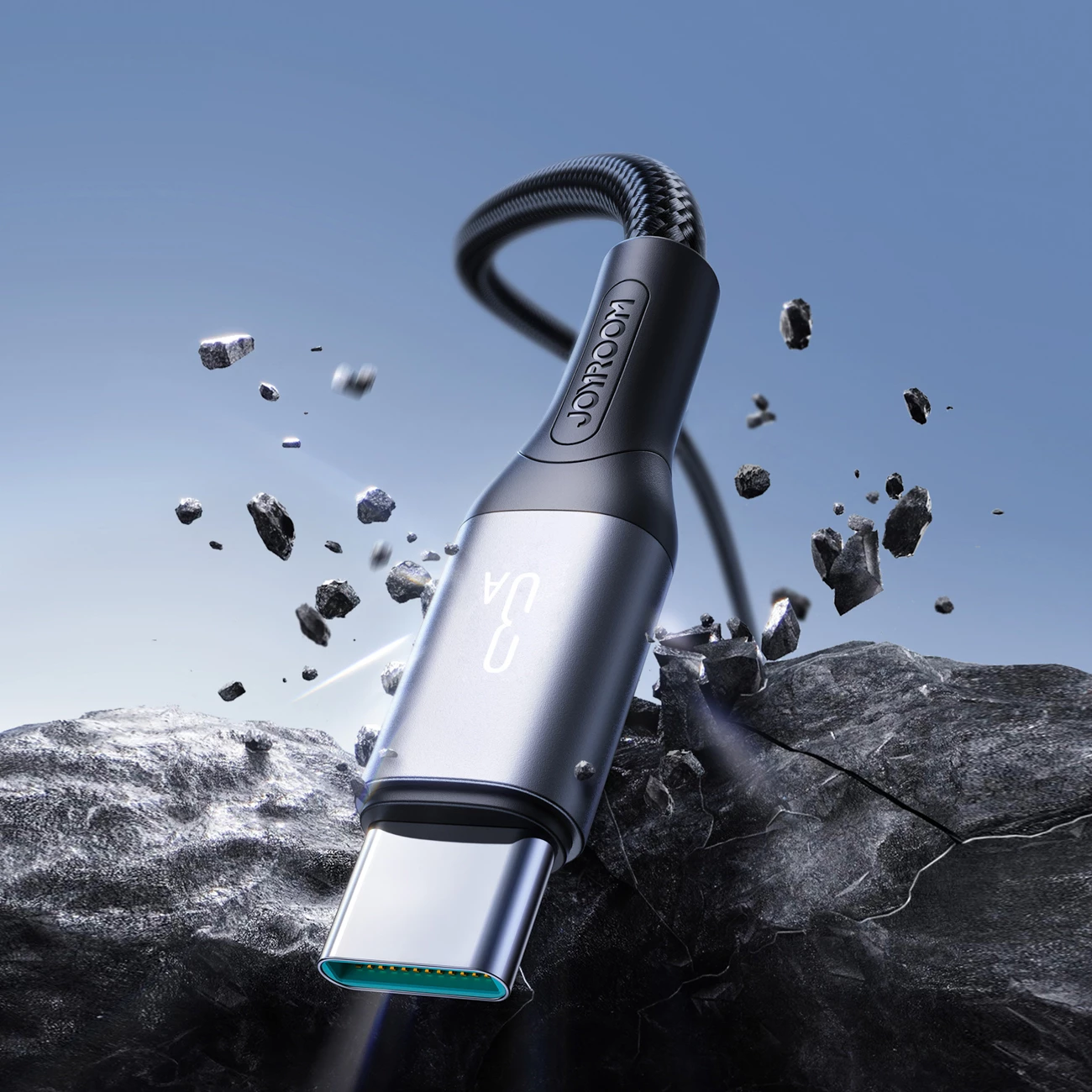 Kabllo USB-A në USB-C, Joyroom S-A28 Flash Series, 1 m, 3 A, USB 2.0 480 Mbps, najlon i gërshetum, e zezë