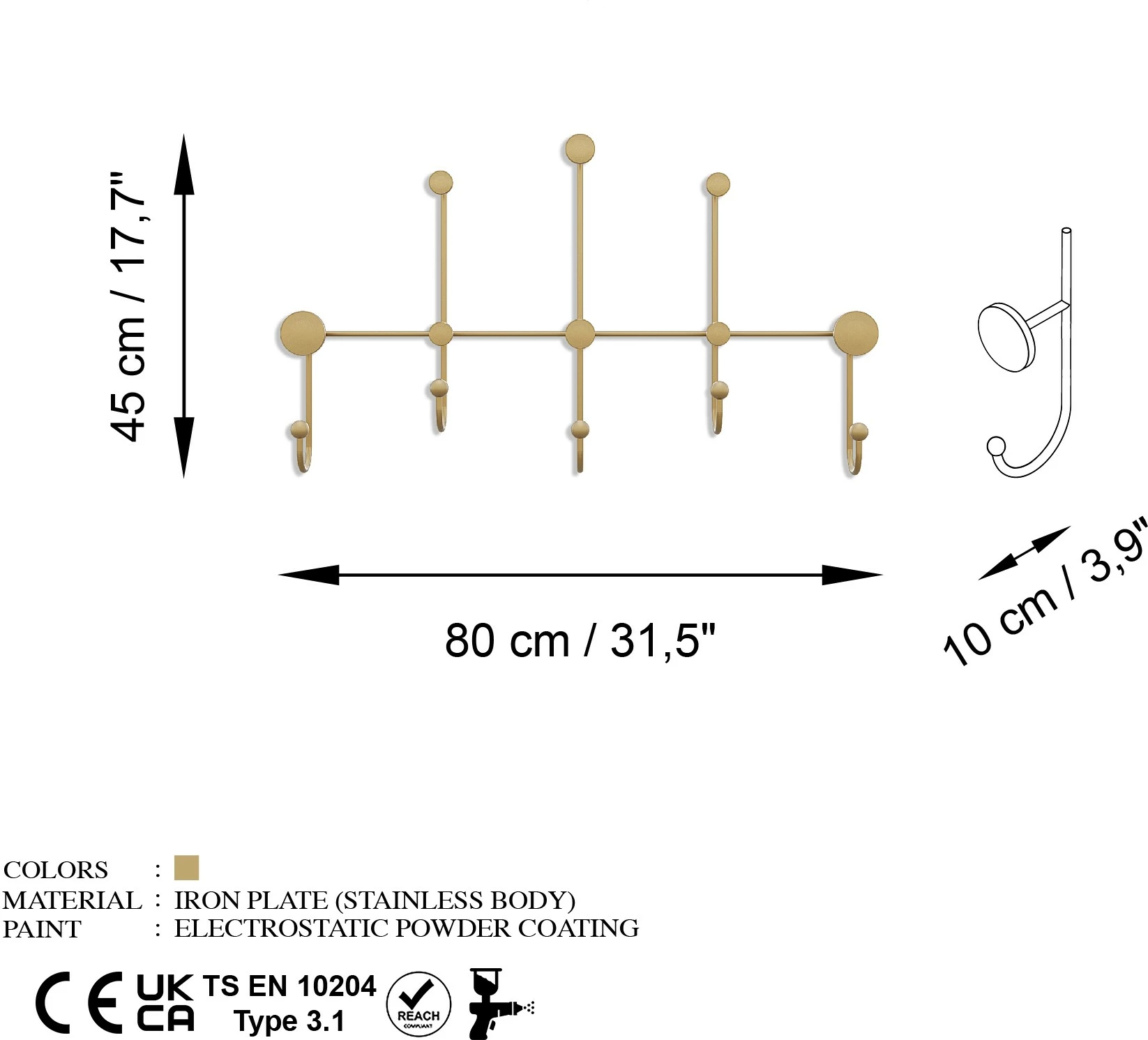 Varëse muri metalike, ngjyrë ari, Wallity Iyon-A