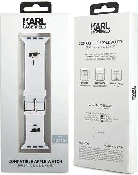 Rrip për Apple Watch Karl Lagerfeld 3D Rubber Karl&Choupette Head, silikon, i bardhë