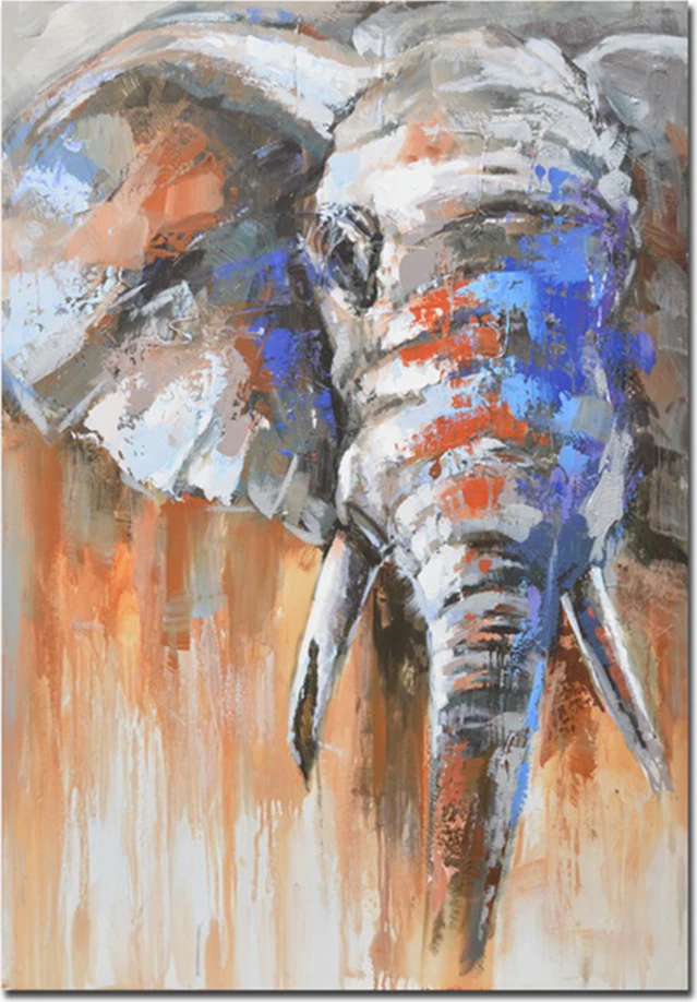 Pikturë dekorative elefant, shumëngjyrëshe, kanavacë, dru, 90x120x3cm