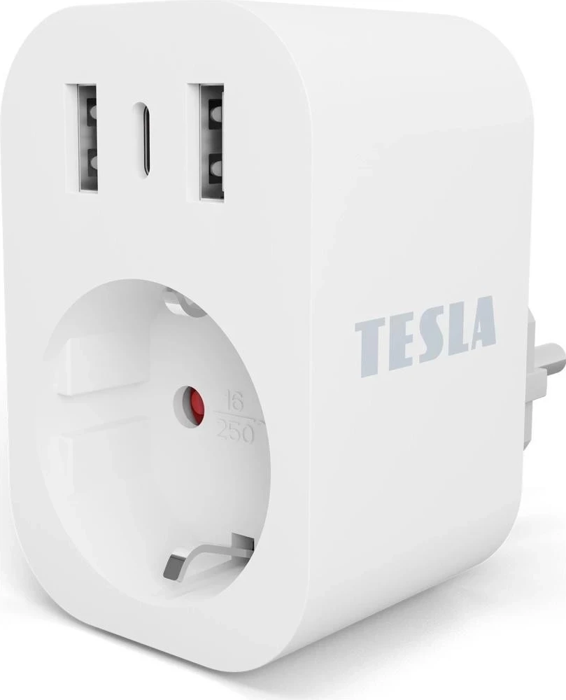 Priza inteligjente Tesla TSL-SPL-SP300-3USB, me 3 USB, e bardhë
