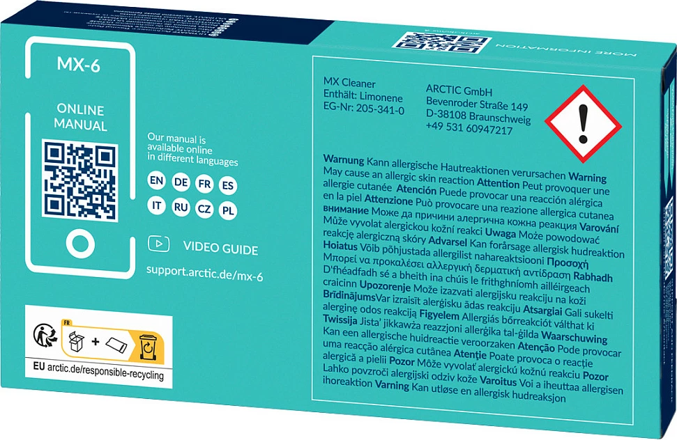 Pastë termike ARCTIC MX-6, 4g, me 6 peceta pastruese, gri