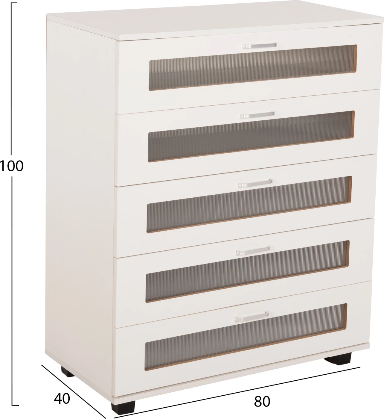 Komodinë THORGAN FH9881.03 melaminë e bardhë-5 sirtarë 80Χ40Χ100Hcm