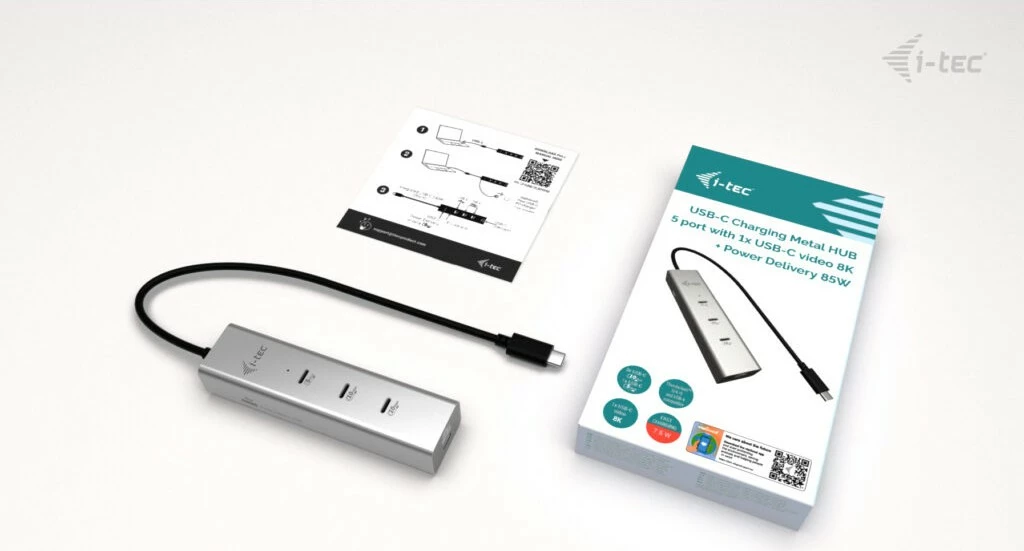 USB-C hub I-Tec D I-TEC, 5 porta, 85W, argjendtë