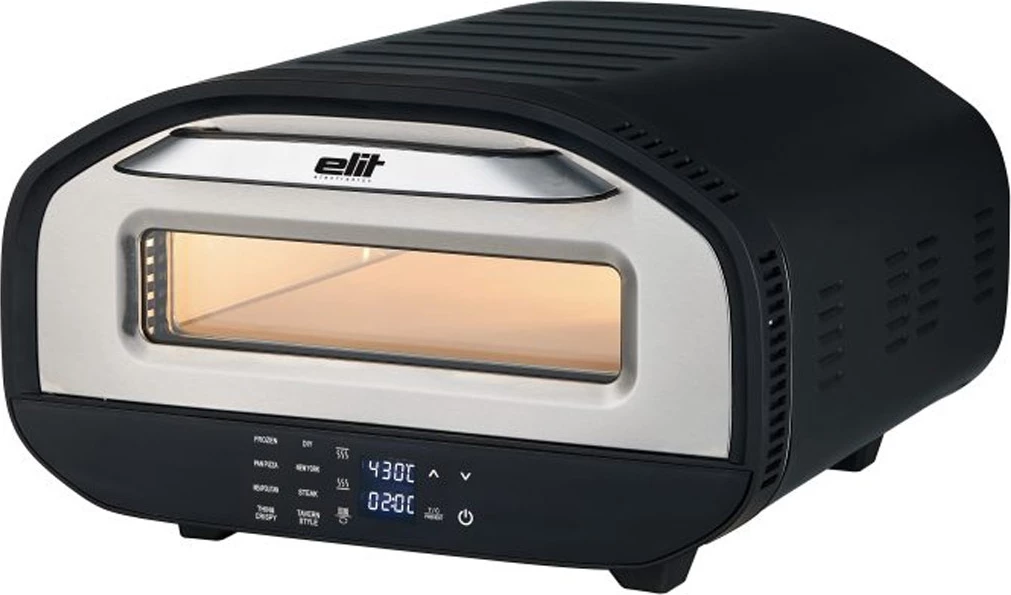 Furrë elektrike për pica Elit PIZZARELLA 12" 2200W, e zezë/argjend, me gur kordierit + lopatë pice