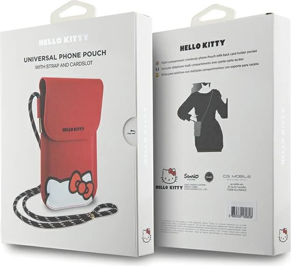 Mbështjellës Hello Kitty Leather Hiding Kitty Cord për celular, lëkurë artificiale, e kuqe